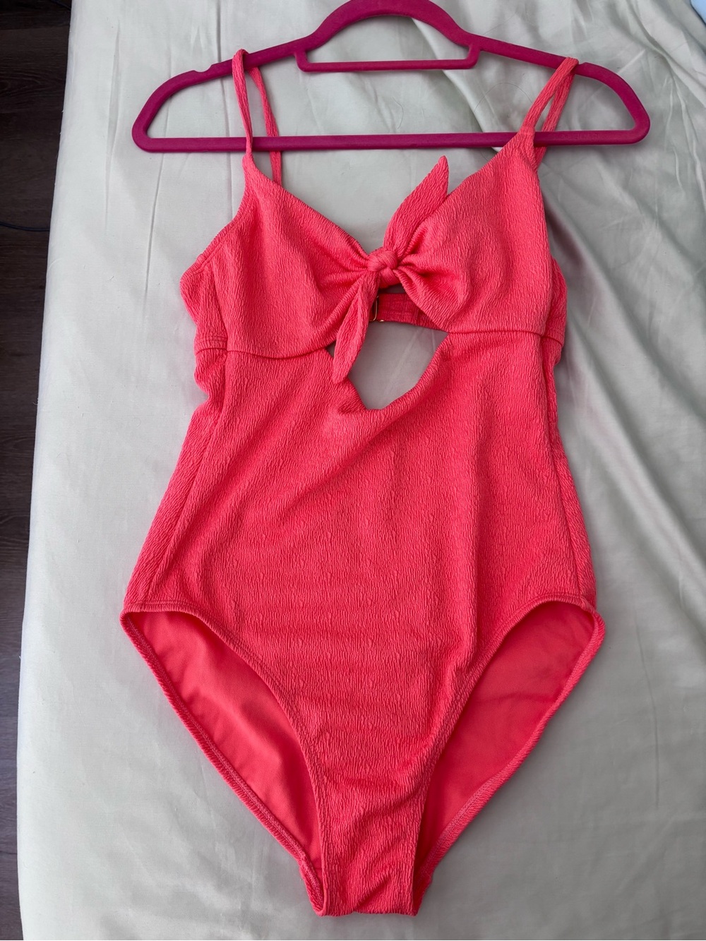 Shade & Shore One-Piece Swimsuit with Front Tie in coral
